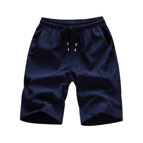 Cross Line Print Drawstring Waist Bermuda Shorts - Deep Blue Xs
