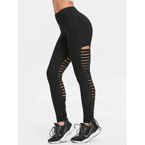 Lacing Ladder Cut Leggings - Black Xl