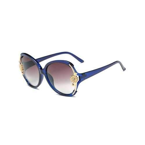 Vintage Carved Floral Decorative Oversized Sunglasses - Royal Blue