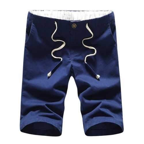Zipper Fly Drawstring Elastic Waist Casual Shorts - Deep Blue M