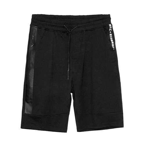 Zip Pocket Letter Print Casual Shorts - Black Xl