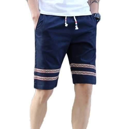 Men's Striped Breathable Leisure Cotton Blends Shorts - Deep Blue L