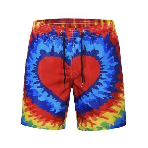 Heart Print Quick Dry Beach Short - L