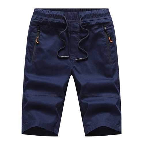 Zip Pockets Drawstring Waist Casual Shorts - Deep Blue S