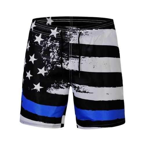 Stars and Stripes Print Quick Dry Beach Shorts - Black L