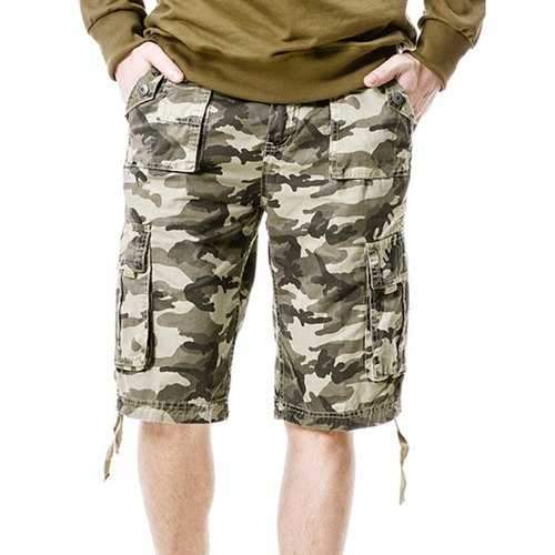 Drawstring Hem Camo Pockets Cargo Shorts - Light Khaki L
