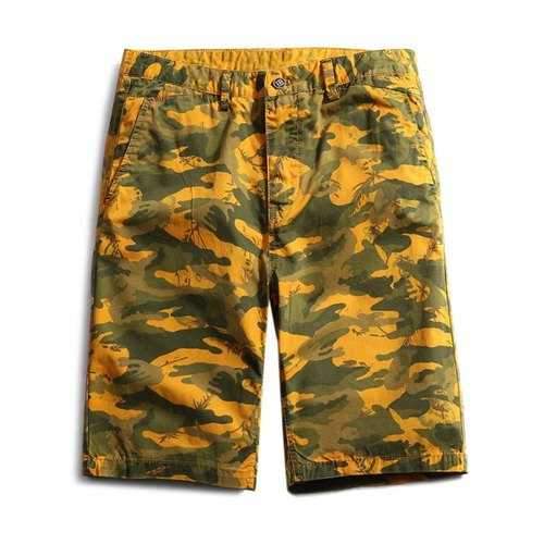 Camouflage Zip Fly Bermuda Shorts - Bee Yellow L