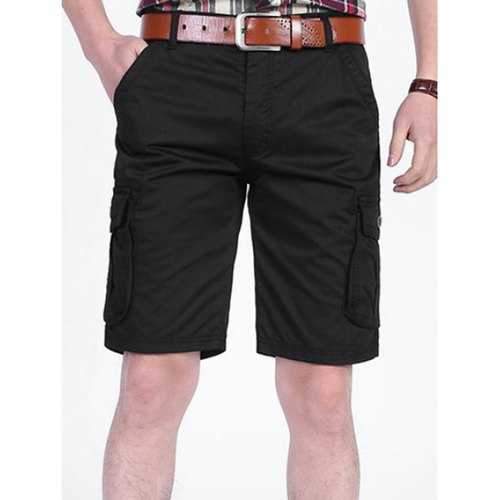 Casual Solid Color Cargo Shorts - Black 32