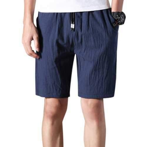 Solid Color Drawstring Waist Bermuda Shorts - Deep Blue Xs