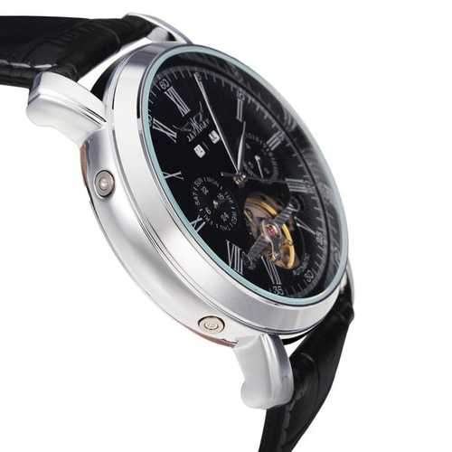 JARAGAR Luxury Skeleton Automatic Mechanical Leather Men Wrist Watch