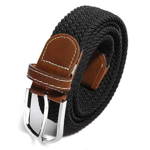 Men Women Stretch Braided Elastic Woven Leather Buckle Belt