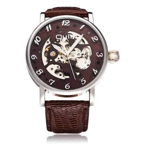 OULM Fashionable Mechanical Big Dial Men PU Leather Strap Wrist Watch