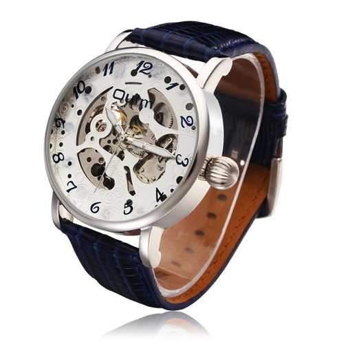 OULM Fashionable Mechanical Big Dial Men PU Leather Strap Wrist Watch