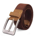 Mens Canvas Cowhide Trimmings Single Buckle Woven Belts