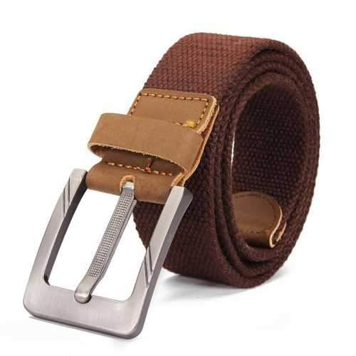 Mens Canvas Cowhide Trimmings Single Buckle Woven Belts