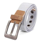 Mens Canvas Cowhide Trimmings Single Buckle Woven Belts