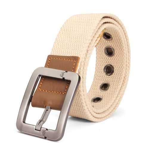 Mens Canvas Cowhide Trimmings Single Buckle Woven Belts