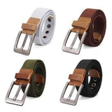 Mens Canvas Cowhide Trimmings Single Buckle Woven Belts