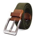 Mens Canvas Cowhide Trimmings Single Buckle Woven Belts