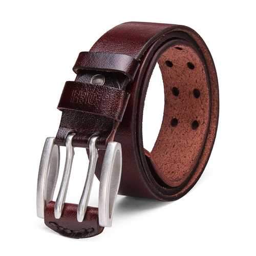 Men's Classic Retro Needle Double Pin Buckle Leather Belt