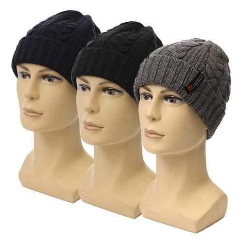 Men Crochet Braided Knit Winter Warm Ski Beanie Wool Cuff Hats Caps