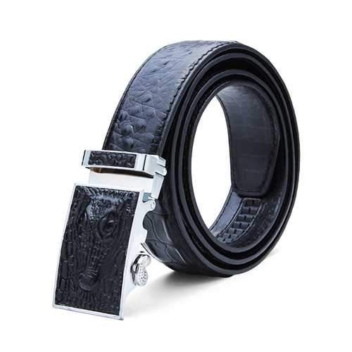 125CM Men's Belt Crocodile Grain Automatic Buckle PU Strip