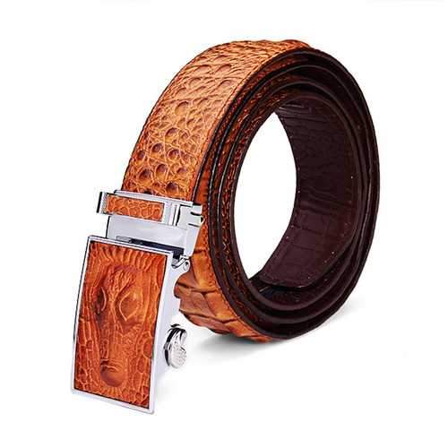 125CM Men's Belt Crocodile Grain Automatic Buckle PU Strip