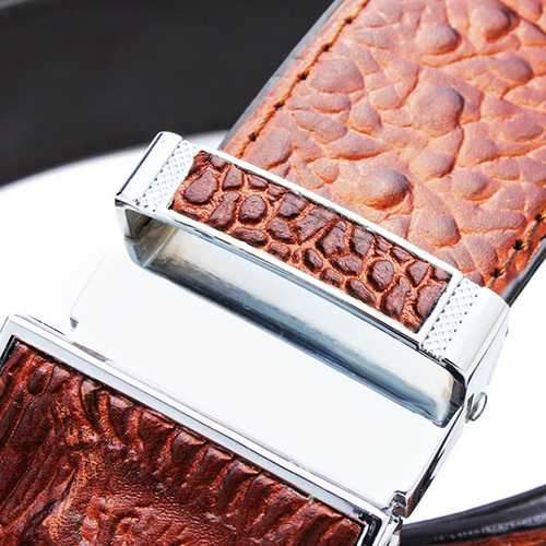 125CM Men's Belt Crocodile Grain Automatic Buckle PU Strip