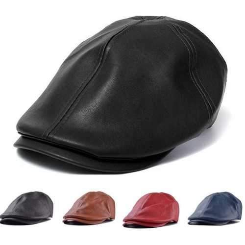 Unisex Artificial Leather Bonnet Newsboy Beret Cabbie Golf Hat Gentleman Cap For Men Women