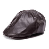 Unisex Artificial Leather Bonnet Newsboy Beret Cabbie Golf Hat Gentleman Cap For Men Women