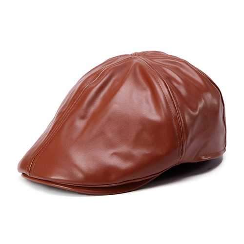 Unisex Artificial Leather Bonnet Newsboy Beret Cabbie Golf Hat Gentleman Cap For Men Women