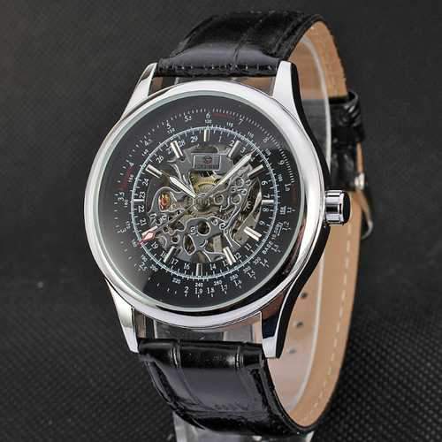 FORSINING A708 Siliver Case Leather Band Mechanical Wrist Watch