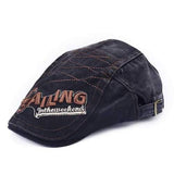 Mens Vintage Beret Hat SAILING Embroidery Washed Cotton Paper Boy Cap