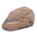 Mens Vintage Beret Hat SAILING Embroidery Washed Cotton Paper Boy Cap