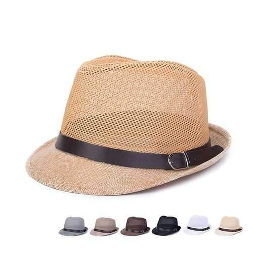 Unisex Hollow Braid Fedora Trilby Gangster Cap Beach Breathable Sun Flax Panama Hat