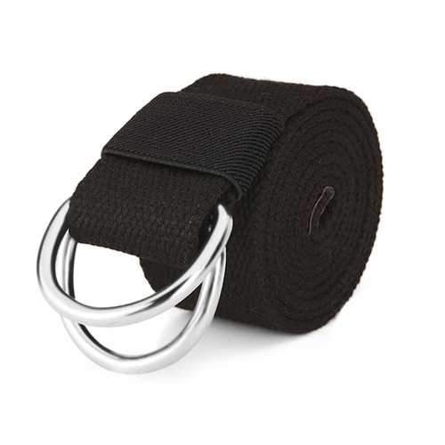 110CM Men Women Canvas Belt Pure Color Doubel Buckle Loop Strip