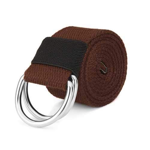 110CM Men Women Canvas Belt Pure Color Doubel Buckle Loop Strip