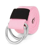 110CM Men Women Canvas Belt Pure Color Doubel Buckle Loop Strip