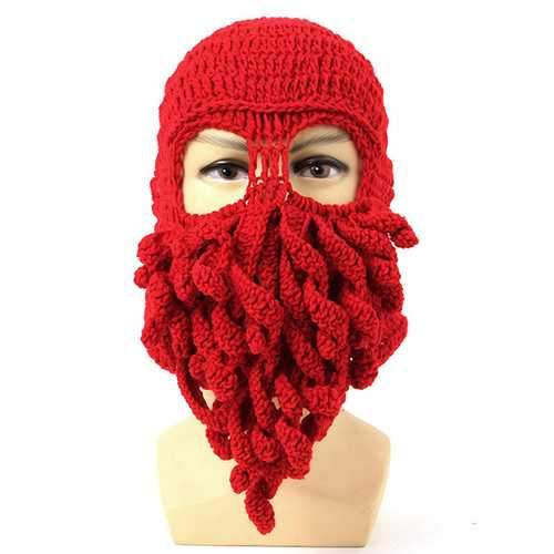 Unisex Winter Warm Knitted Crochet Wool Ski Face Mask Octopus Squid Cap Beanie Hat