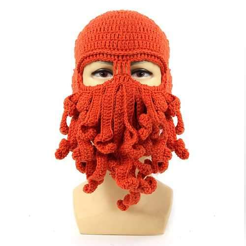 Unisex Winter Warm Knitted Crochet Wool Ski Face Mask Octopus Squid Cap Beanie Hat