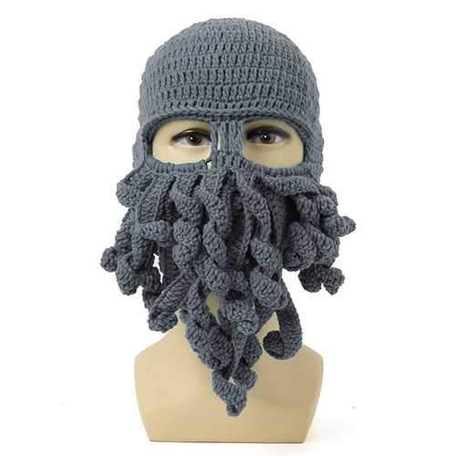 Unisex Winter Warm Knitted Crochet Wool Ski Face Mask Octopus Squid Cap Beanie Hat
