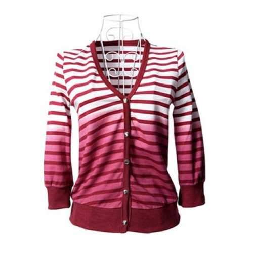 Lovely Strips Cardigan Coat - Red M