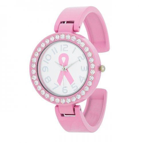 Breast Cancer Awareness Cuff Watch With Crystals (pack of 1 ea)