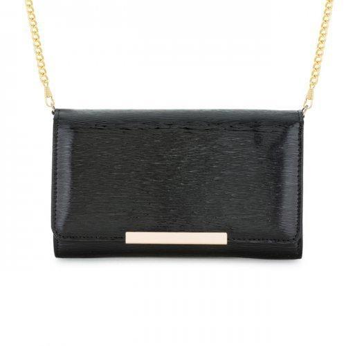 Laney Black Textured Faux Leather Clutch With Gold Chain Strap (pack of 1 ea)