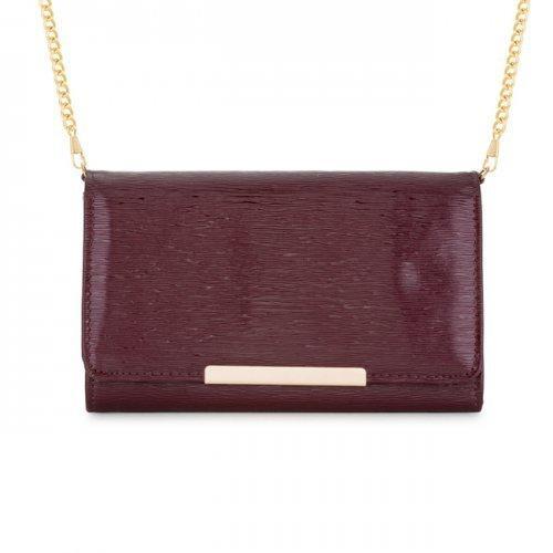 Laney Burgundy Textured Faux Leather Clutch With Gold Chain Strap (pack of 1 ea)