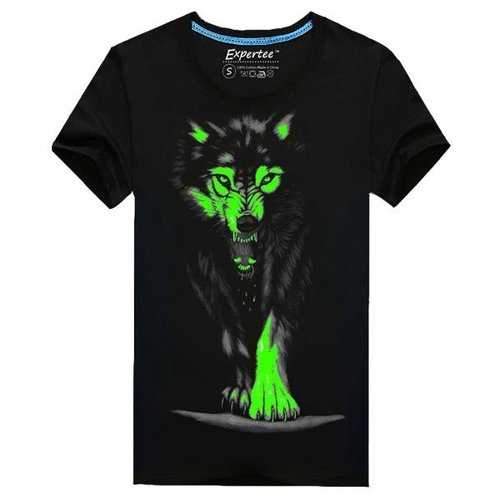 Men's Unique Cool 3D Printed Noctilucent Wolf Short-sleeved Cotton Blended T-shirt