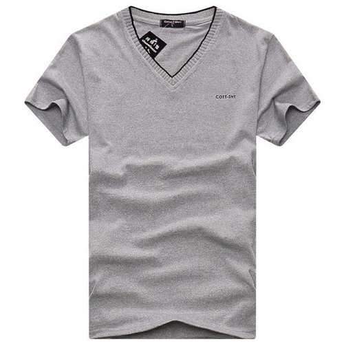 Summer Men's Classic Solid Color Letters Embroidery T-shirt V-neck Slim Casual Sport Tees T-shirts