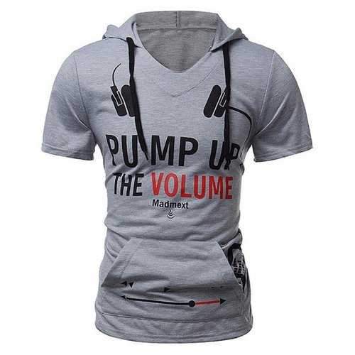 Mens Fashion Hoodie T-shirt Short Sleeve T-Shirt Stylish Hooded Printing Top Tees