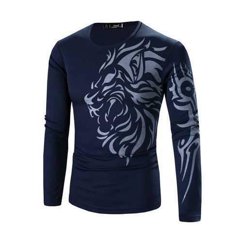 Mens Long Sleeve T-shirt Dragon Tattoo Printing Quick-dry Casual Fall Winter Top Tee