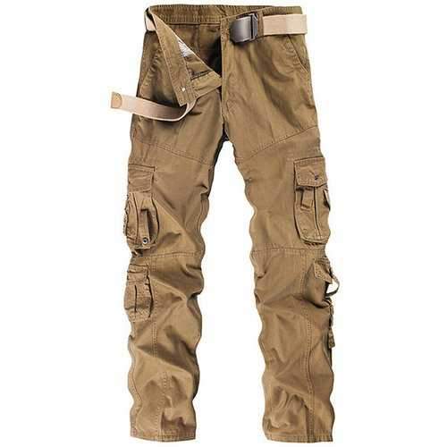 Mens Cargo Pants Multi-pocket Solid Color Regular Fit Outdoor Spring Fall Trouser